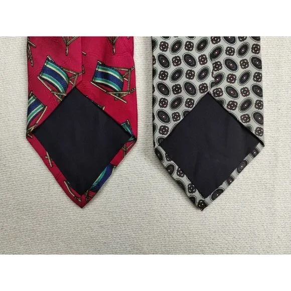POLO RALPH LAUREN Lot Of 2 Men's 100% Pure Silk Ties Red & Gray Color Chair Des - Picture 3 of 8
